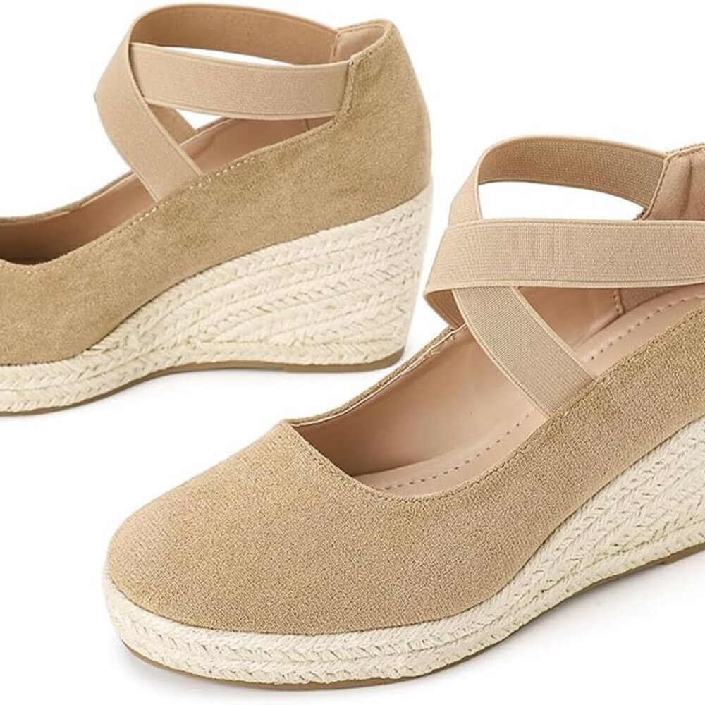 Womens Espadrille Sandals Suede 6.5 Platform Wedge Casual Summer Comfort - Picture 7 of 7
